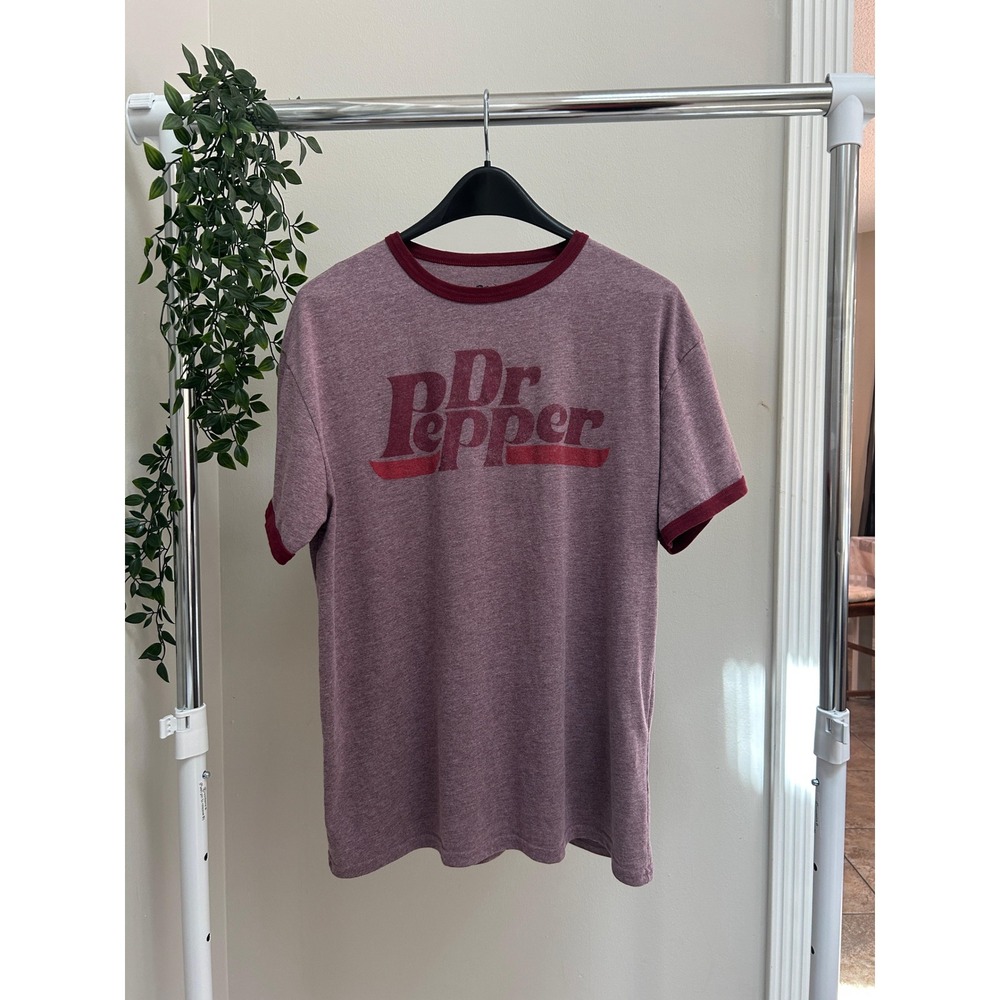 Gently Used Dr Pepper Ringer Graphic T-Shirt Heather Maroon B20052 Large